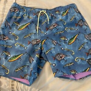 Men’s Blue Fishing Lures Pattern Swim Shorts
